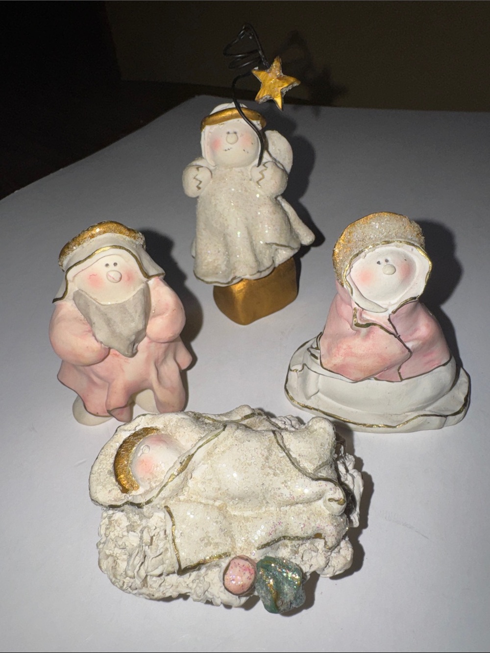 Sprinkles Handcrafted Pink & White Nativity Figurine Set 1997 Nancye Williams
